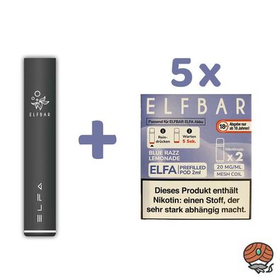 ELFBAR Akku Farbe zufällig + ELFA POD Blue Razz Lemonade 20mg/ml Nik. 5x 2 Pods
