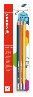 Stabilo pencil 160 mit Radierer HB petrol orange gelb 3er Blister