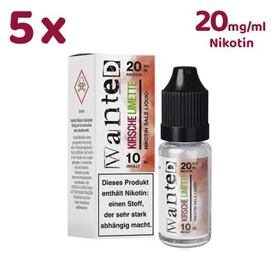 Wanted Overdosed Kirsche Limette * 20mg/ml* Nikotinsalz, Liquid 5x 10ml