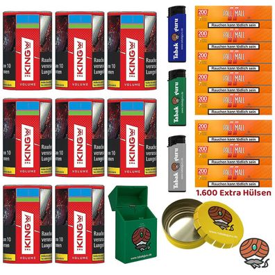 The King Red Volumentabak Dose 8x 90g, Pall Mall Allround Xtra Hülsen, Zubehör