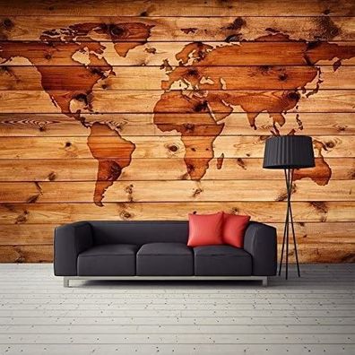 Vlies Fototapete Wandtapete Wandbilder Modernes Holz Weltkarte 1296