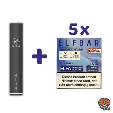 ELFBAR ELFA Akku (Farbe zufällig) + 5x ELFA POD Blueberry 20mg/ml Nik. à 2 Pods
