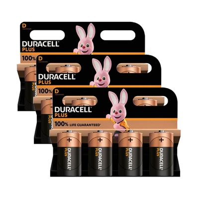 3x Duracell Plus D Mono Alkaline LR20 MN1300 Batterien im 4er Blister