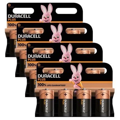 4x Duracell Plus D Mono Alkaline LR20 MN1300 Batterien im 4er Blister