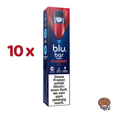 blu bar Strawberry ICE 10x Einweg-E-Shisha, 18mg Nikotin, Vape, max. 1000 Züge