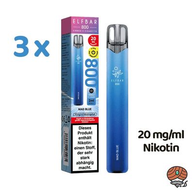 ELFBAR E-Shisha MAD BLUE * 20mg/ml Nikotin* 800 Züge, 3x Einweg-E-Zigaretten