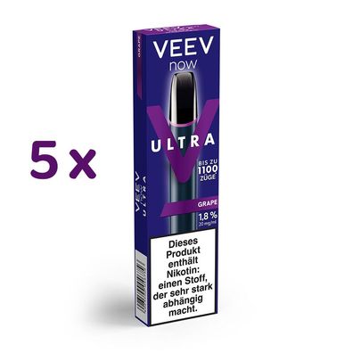 VEEV now ULTRA GRAPE 20mg/ml Nikotin 5x Einweg-E-Zigarette, max. 1100 Züge