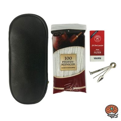 Ermuri Pfeifen Starter-Set, schwarz inkl. Pfeifentasche und Zubehör, OHNE Pfeife