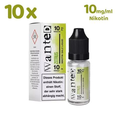 Wanted Overdosed ZITRUS * 10mg/ml* Nikotinsalz, Liquid 10x 10ml