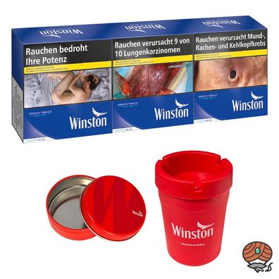 Winston Blue/Blau Zigaretten 6XL 3x 60 Stück + 2 Winston Aschenbecher