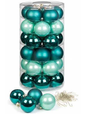 Weihnachtskugeln Green Emerald 30 Stk 6cm + Haken Inge-Glas