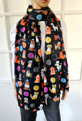 XL Winterschal Schal Tuch Halstuch weiche Viskose Hunderassen Schwarz/Bunt