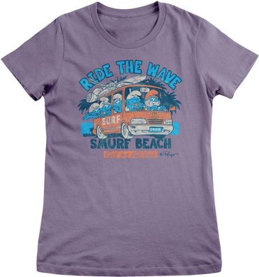 Die Schlümpfe Damen T-Shirt Ride The Wave-Smurf Beach Girly Tee RB-5-SMF015