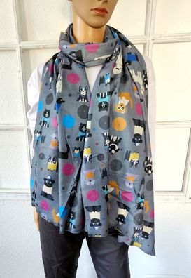 XL Winterschal Schal Tuch Halstuch weiche Viskose Hunderassen Grau/Bunt