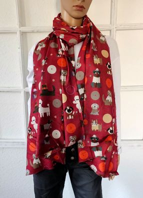 XL Winterschal Schal Tuch Halstuch weiche Viskose Hunderassen Weinrot/Bunt