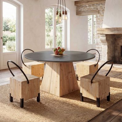 4er-Set Esszimmerstuhl HWC-L76, Besucherstuhl Hocker, Industrial Metall Massiv-Holz