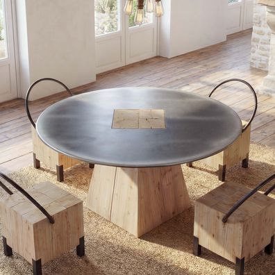 Esstisch HWC-L76, rund Industrial Holz 74x120cm, natur mit Metall-Optik