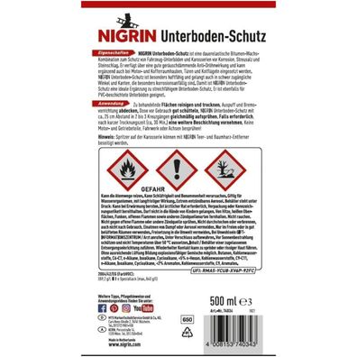 Nigrin Unterbodenschutz 500ml Spray-Dose Bitumen Schwarz Korrosionsschutz Auto