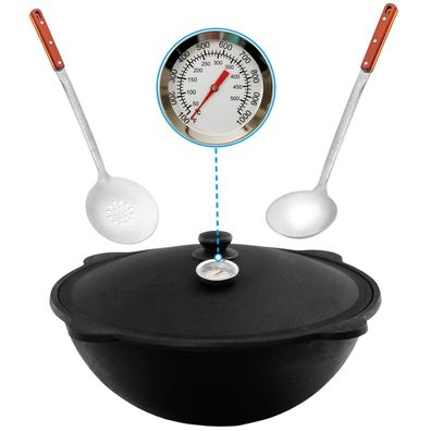 Gusseisen Kasan 12L rund Namangan Alum. Deckel inkl. Schaumkelle, Schöpflöffel