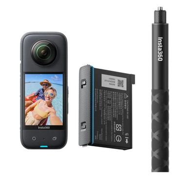 Insta360 - Actionkamera X3 - Bundle mit Ersatzakku und Selfie-Stick 23-114 cm