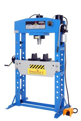 75t Werkstattpresse, manuell und pneumatisch, blau, Rahmen geschweißt, 00007