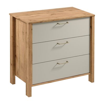 AX LIVING Kommode mit Schubladen Iseonia K3S 90cm, Eiche Wotan & Beige