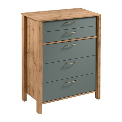 AX LIVING Kommode mit Schubladen Iseonia K5S 90cm, Eiche Wotan & Green