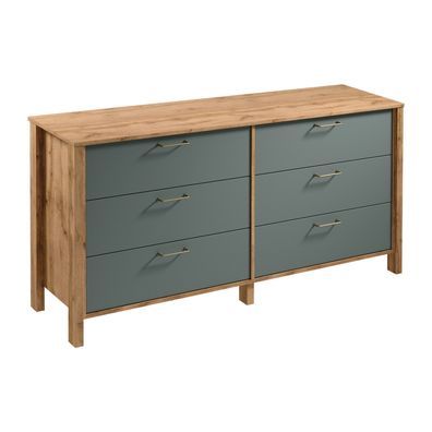 AX LIVING Kommode mit Schubladen Iseonia K6S Modern Eiche Wotan/Green