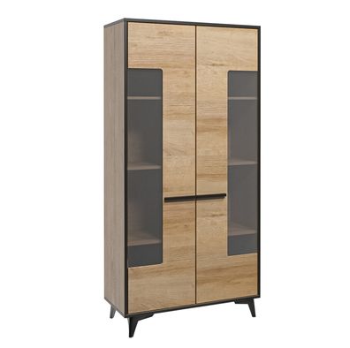 AX LIVING Glasvitrine Fabriani W2D Riviera Eiche Vitrine 91 cm breit