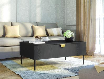 AX Living Couch Tisch Brunelli 100cm Schwarz Holzoptik goldenem Griff