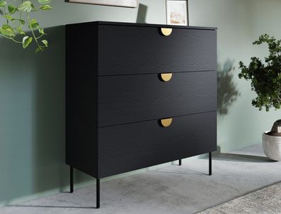 AX LIVING Kommode mit Schubladen Brunelli 100 cm Schwarz Gold Griffe