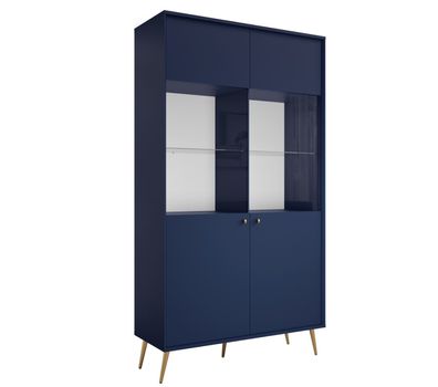 AX LIVING Vitrinen Schrank Rorene 105 cm Blau Gold Modern