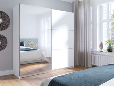 AX LIVING Kleiderschrank Weiß 200 cm Adelna Schrank mit Spiegel-Front