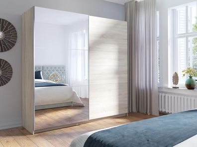 AX LIVING Kleiderschrank Sonoma Eiche 200 cm Adelna mit Spiegel modern