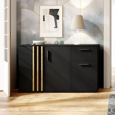 AX LIVING Kommode mit Schublade Turell 3T1SZ - 120 cm breit, Schwarz