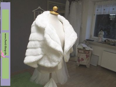 Braut Bolero, Pelzcape, 3/4 Ärmel, Bianco
