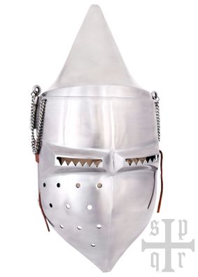 Beckenhaube mit Klappvisier und spitzer Kalotte, Mittelalter-Helm, Kundenretoure