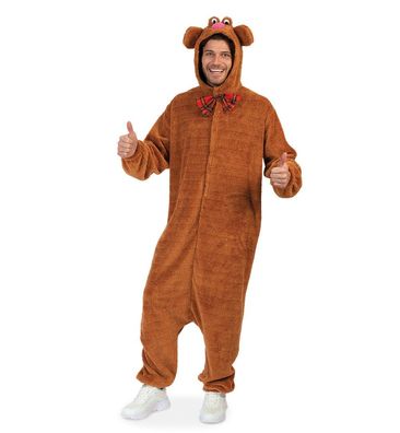 narrenwelt Kostüm Teddy Overall Bär mit Kapuze Augen Ohren Nase und Schleife Unisex T