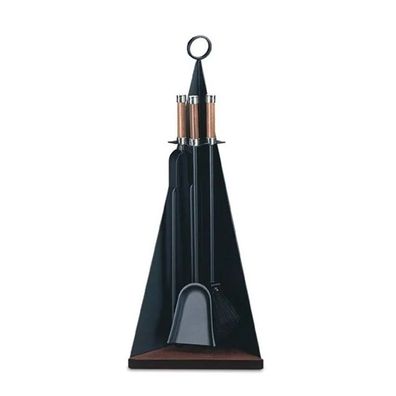 Kaminbesteck Kamingarnitur Kaminzubehör - schwarz beschichtet, Griffe & Sockel