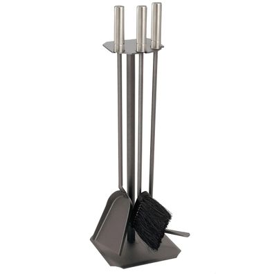 Kaminbesteck Kamingarnitur Kaminzubehör anthrazit beschichtet Griffe Edelstahl