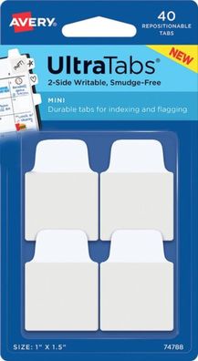 Haftstreifen UltraTabs Weiß 25,4 x 38 mm, 1 Pack = 40, Lasche weiß