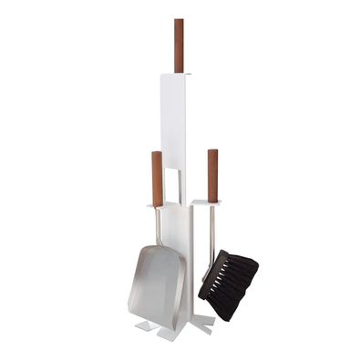 Kaminbesteck Kamingarnitur 3-teilig weiss beschichtet mit Nussholzgriffen