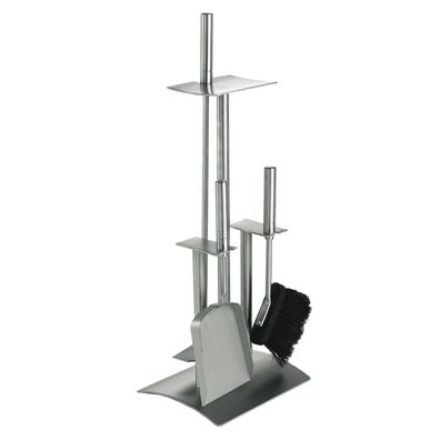 Kaminbesteck Kamingarnitur Kaminzubehör Edelstahl matt gebürstet Griffe Edelstahl