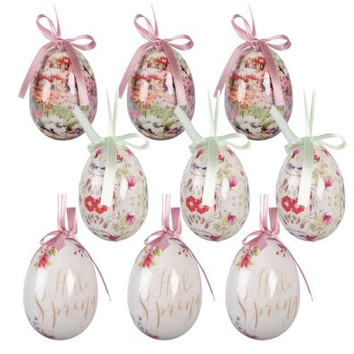 Clayre & Eef Ostern Anhänger Satz von 9 Ø 5x8 cm Weiß Kunststoff (Gr. Ø 5x8 cm)