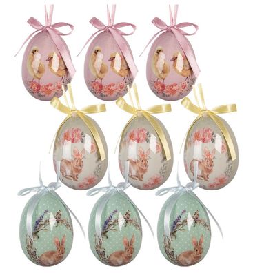 Clayre & Eef Ostern Anhänger Satz von 9 Ø 5x8 cm Grün Kunststoff (Gr. Ø 5x8 cm)