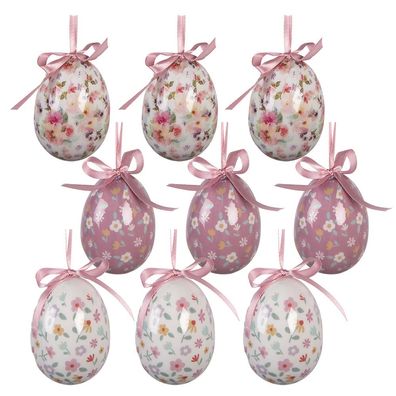Clayre & Eef Ostern Anhänger Satz von 9 Ø 5x8 cm Weiß Kunststoff (Gr. Ø 5x8 cm)