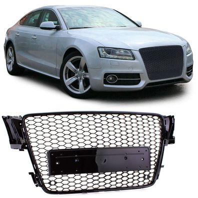 Sport Wabengrill Frontgrill Schwarz Glanz ohne Emblem für Audi A5 8T 8F 2007-11
