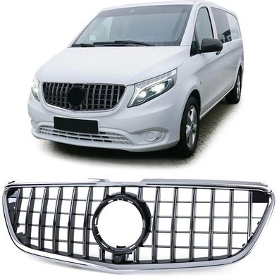 Sport Kühlergrill Schwarz Glanz Chrom für Mercedes Vito W447 ab 14