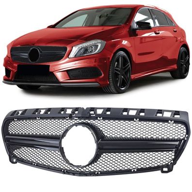 Sport Kühlergrill Doppelsteg Schwarz Glanz für Mercedes A Klasse W176 12-15