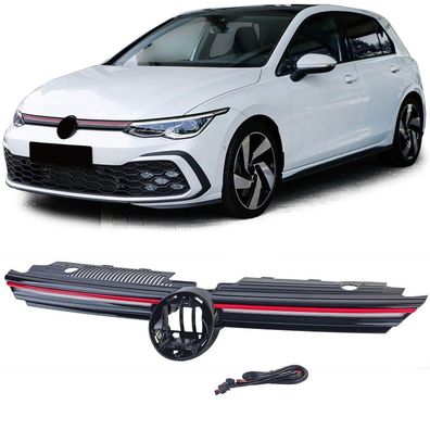 Sport Kühlergrill mit roter Leiste beleuchtet für VW Golf 8 ab 2019